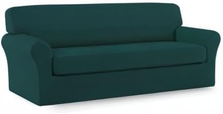 Easy-Going 2 Pieces Microfiber Stretch Sofa Slipcover – Spandex Soft Fitted Sofa Couch Cover, Washable Furniture Protector with Elastic Bottom Kids,Pet (Sofa, Deep Teal)