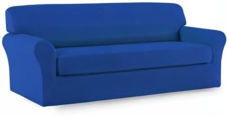 Easy-Going 2 Pieces Microfiber Stretch Sofa Slipcover – Spandex Soft Fitted Sofa Couch Cover, Washable Furniture Protector with Elastic Bottom Kids,Pet (Oversized Sofa, Classic Blue)