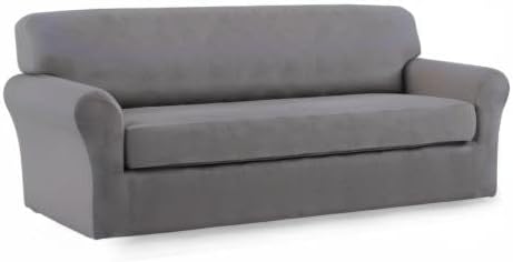 Easy-Going 2 Pieces Microfiber Stretch Sofa Slipcover – Spandex Soft Fitted Sofa Couch Cover, Washable Furniture Protector with Elastic Bottom Kids,Pet (Oversized Sofa, Light Gray)