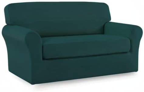 Easy-Going 2 Pieces Microfiber Stretch Sofa Slipcover – Spandex Soft Fitted Sofa Couch Cover, Washable Furniture Protector with Elastic Bottom Kids, Pet (Loveseat, Deep Teal)