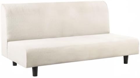 Flamingo P Stretch Armless Futon Covers - Full Queen Futon Couch Covers Slipcover - Soft Thick Jacquard Washable, Ivory