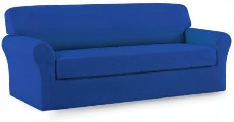 Easy-Going 2 Pieces Microfiber Stretch Sofa Slipcover – Spandex Soft Fitted Sofa Couch Cover, Washable Furniture Protector with Elastic Bottom Kids,Pet (Sofa, Classic Blue)