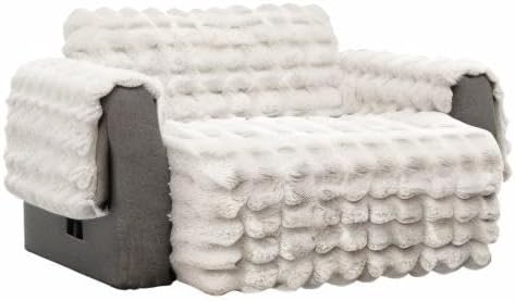 Plush and Fuzzy Shaggy Couch Cover, Dog Pad Faux Fur Sofa Cover, Water Resistant Slipcover, Non-Slip Furniture Protector for Kids,Dogs,Cats.(White-Bubble, Medium Loveseat)