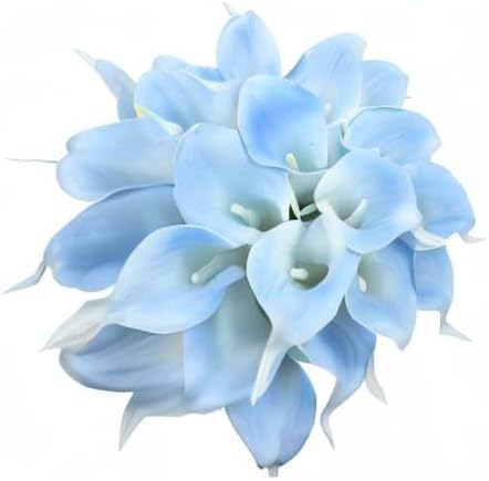 Duovlo 20pcs Calla Lily Bridal Wedding Bouquet Lataex Real Touch Artificial Flower Home Party Decor (Light Blue)