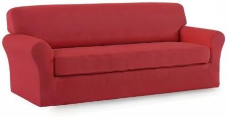 Easy-Going 2 Pieces Microfiber Stretch Sofa Slipcover – Spandex Soft Fitted Sofa Couch Cover, Washable Furniture Protector with Elastic Bottom Kids,Pet (Sofa, Christmas Red)