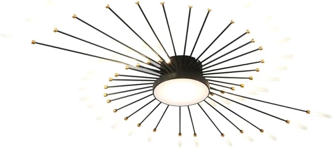 JAYMP Ceiling Light Modern Flower Shape Ceiling Lamp for Living Room Dining Room Flush Mount Metal Acrylic Sputnik Firework Petal LED Lighting Fixture (Matte Black, 42+1 Lights)
