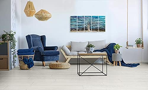 RICHSPACE ARTS 3D Blue Abstract Metal Wall Art Bright Silver Tree Metallic Artwork on Aluminum for Living Room Large Modern Sculpture Decor for Bedroom Entryway