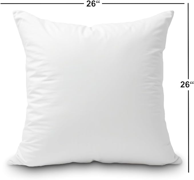 Foamily Throw Pillow Insert 26 x 26 inch Hypoallergenic Made in USA Euro Sham 100% Virgin Fiber Bed, Sofa, Couch Decorative Indoor Pillows