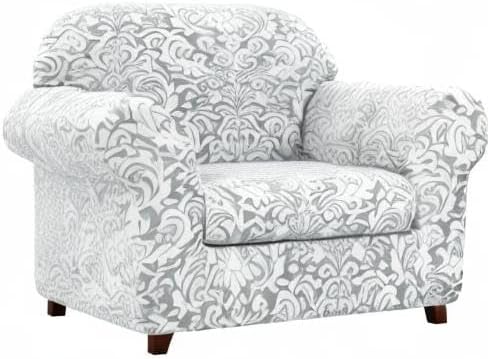 SUBRTEX Chair Slipcovers, 2 Piece, Stretch Armchair Sofa Cover for Living Room Couch Cover Machine Washable Furniture Protector Cover, Jacquard Damask (Small, Light Smoky Gray)