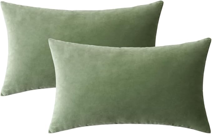 MIULEE Pack of 2 Sage Green Pillow Covers 12x20 Inch Decorative Velvet Throw Pillow Covers Modern Soft Couch Throw Pillows Farmhouse Home Decor for Spring Sofa Bedroom Living Room
