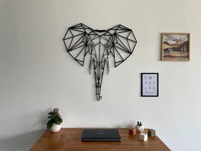 DEKADRON Metal Wall Art- Geometric Elephant Head -3D Wall Silhouette Metal Wall Decor Home Office Decoration Bedroom Living Room Decor Sculpture (28" W x 30" H/71x76cm)