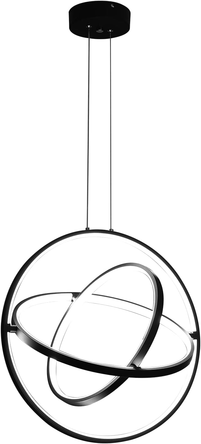 Modern LED Chandelier 3 Rings Black Circle Hanging Pendant Lighting Dimmable Round Ring Kitchen Island Chandelier Creative DIY for Dining Living Room Bedroom Height Adjustable