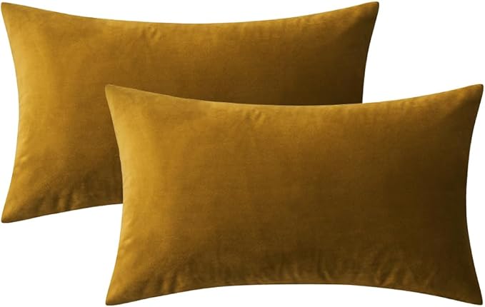 MIULEE Pack of 2 Mustard Yellow Pillow Covers 12x20 Inch Decorative Velvet Throw Pillow Covers Modern Soft Couch Throw Pillows Farmhouse Home Decor for Fall Sofa Bedroom Living Room