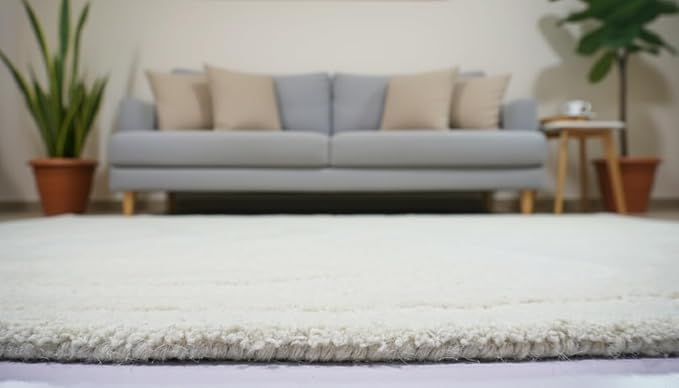Natural Weave Irregular Shape Hand-Tufted Wool Area Rug – 100% Wool Carpet for Bedroom, Living Room & Home Décor – Modern Artistic Floor Rug(Cream White, 6' x 9')