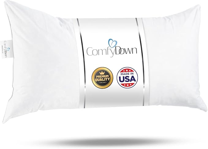 ComfyDown Decorative Throw Pillow Insert, Down and Feather Fill, 100% Cotton Cover, 233 Thread Count - Made in USA (12 X 16)