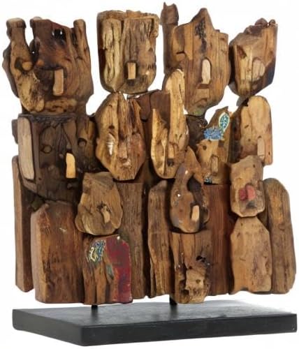 Deco 79 Teak Wood Abstract Handmade Decorative Sculpture Carved Home Decor Statue with Faces, Accent Figurine 13" x 4" x 16", Brown