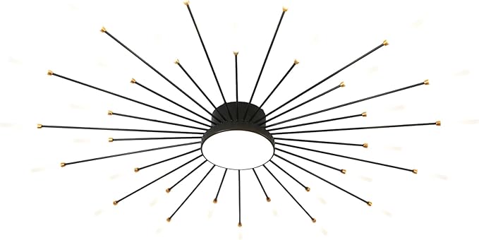 JAYMP Ceiling Light Modern Flower Shape Ceiling Lamp for Living Room Dining Room Flush Mount Metal Acrylic Sputnik Firework Petal LED Lighting Fixture (Matte Black, 30+1 Lights)