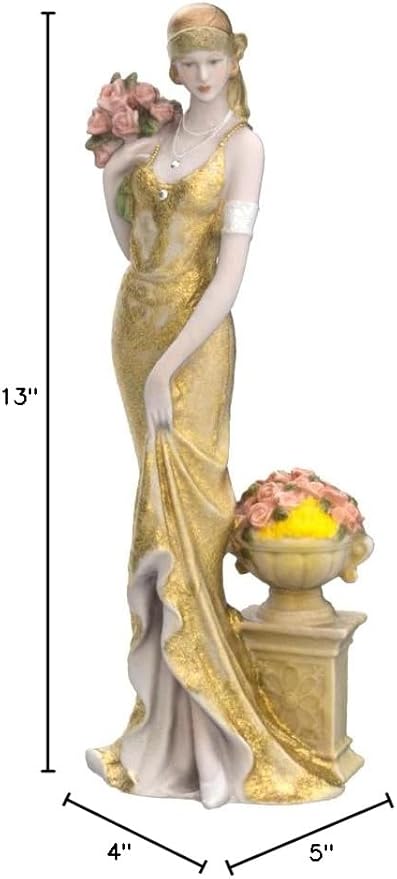 Comfy Hour Glamour Elegance Victorian Style Lady Collection Elegant Slim Lady Holding A Bunch of Flowers Collectible Figurine, 13-inch Height, Gold, Polyresin