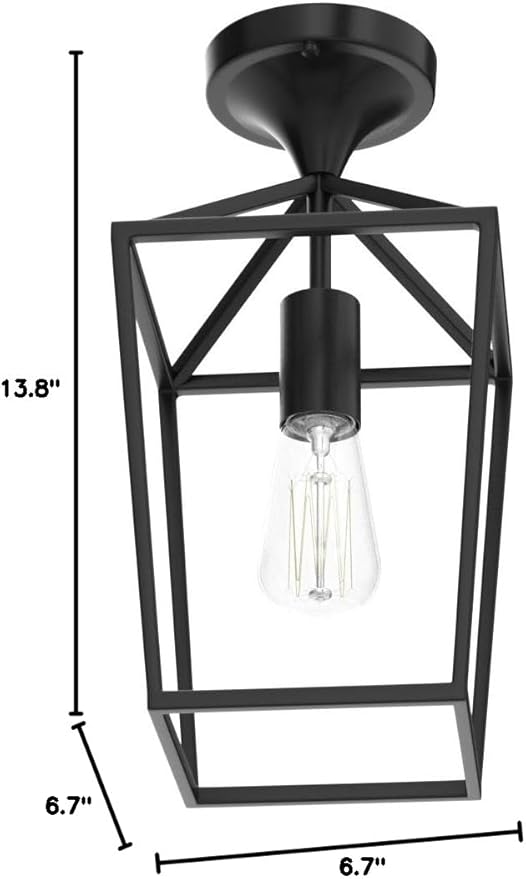 【Upgraded】Semi Flush Mount Ceiling Light, Black Industrial Ceiling Light Fixtures, Farmhouse Light Fixture for Hallway Stairway Garage Living Room Dining Room Balcony(Not waterproof, Not for Outdoor)