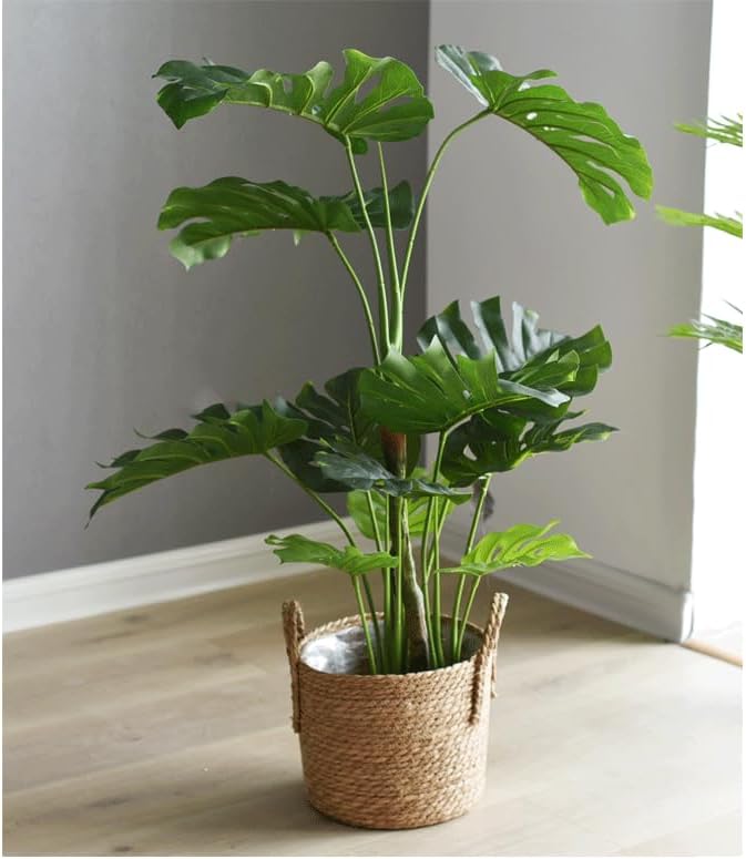 Kerio Seagrass Planter Basket Straw Plant Basket Woven Flower Plant Pot Plant Containers with Plastic Liner for Indoor Plants Laundry Room 11.8Inch
