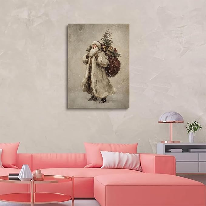 Vintage Santa Claus Art Prints: Festive Christmas Wall Decor,Nostalgic Santa Print,Holiday Scene Painting