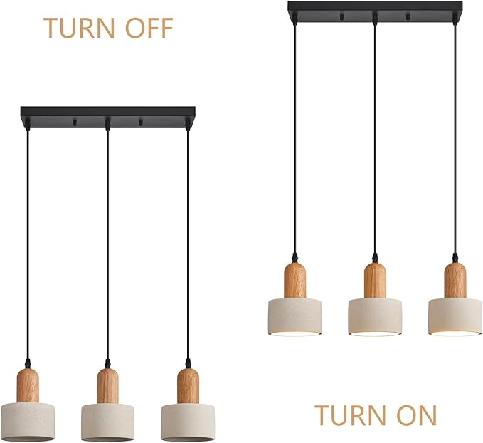 Modern Cement Pendant Lights White Chandelier Wooden Ceiling Lamps for Kitchen Island Bedroom Dining Room Living Room bar(3-Light)