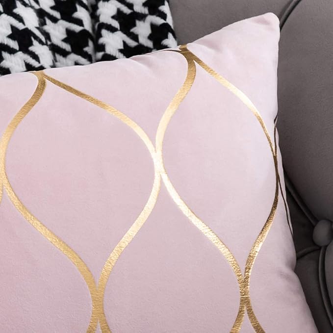 Gold Velvet Throw Pillow Covers: 2 Pack 12x20 Inch Rectangular Decorative Pillow Cases for Bedroom Sofa Couch Living Room, Pink