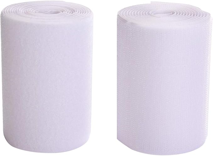 Sew on Hook and Loop Style 4 Inch Non-Adhesive Back Nylon Strips Fabric Fastener Non-Adhesive Interlocking Tape White,3 Yard