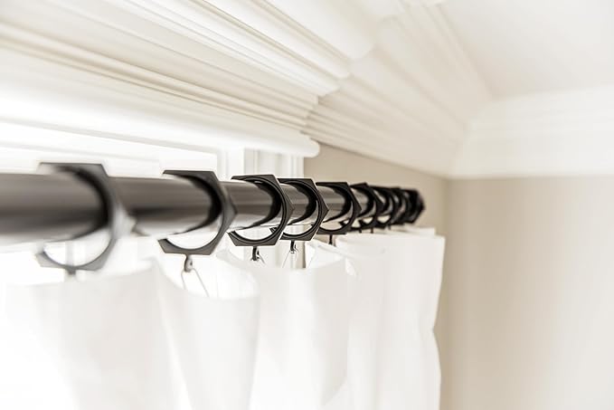 BlastHome® Luxury Curtain Rings - Premium Metal with Quiet, Smooth Nylon Inserts - Pinhooks and Clips Included - 1 1/2" Inside Diameter - 18 Rings for Two Standard Curtains - Tuxedo Black