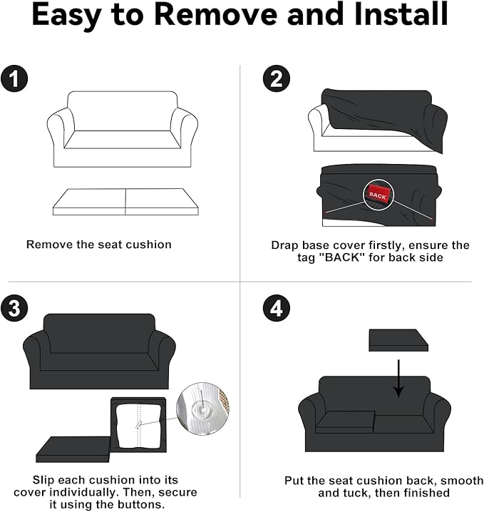 100% Waterproof Couch Cover 3-Piece Set Striped Sofa Slipcovers for 2 Cushion Couch Sofa Covers with TPU Leakproof Bottom Stretch Couch Protector Pet Proof - Sofa(2-Cushion), Dark Gray