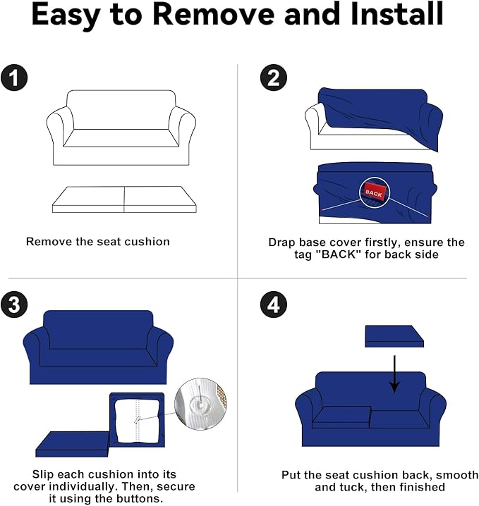 100% WaterproofCouch Cover 3-Piece Set Striped Sofa Slipcovers for 2 Cushion Couch Sofa Covers with TPU Leakproof Bottom Stretch Couch Protector Pet Proof - Sofa(2-Cushion), Navy