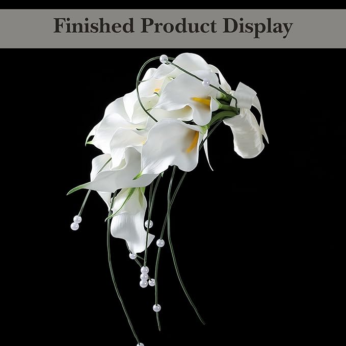 Bridal Bouquet:9 Stems White Calla Lily Pearl Bouquet EVA Real Touch-Wedding Bouquet for Bride/Bridesmaid (1, Material Kit)