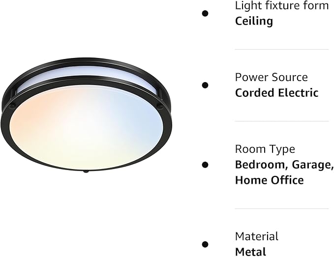 16 inch Dimmable LED Flush Mount Ceiling Light, Oil Rubbed Bronze, 36W, 2200LM, 2.7/3/3.5/4K/5K Adjustbale, 120°Light Angle, CRI80, Ceiling Lamp for Bedroom, Kitchen, Office, Garage, ETL Listed