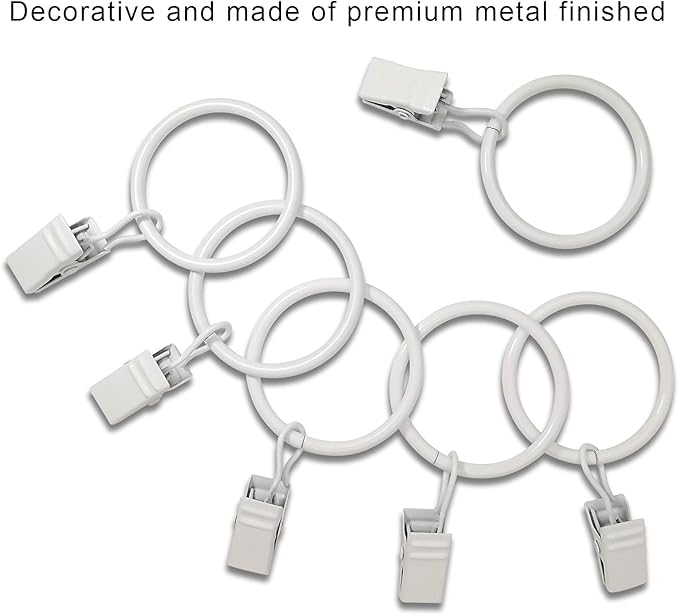 100 Pack Curtain Rings with Clips, Curtain Clip Rings Hooks, Bow Hanger Clips for Hanging Drapery Drapes Bows, Ring 1.26 inch Interior Diameter, Fits up to 1" Rod, White