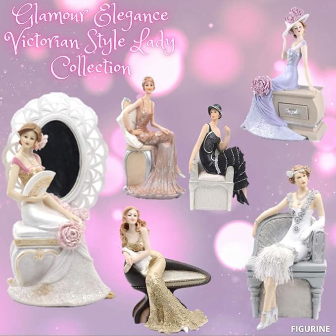 Comfy Hour Glamour Elegance Victorian Style Lady Collection Standing Lady Leaning Against Stair Handrail Collectible Figurine,13-inch Height, Silvery, Polyresin