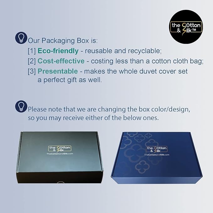THE COTTON & SILK®️ 100% Luxury Long-Staple Cotton Duvet Cover Set - Soft & Breathable - Include 1 Duvet Cover with Corner Ties & Hidden Zipper, 2 Pillow Shams - White + Misty Blue, Queen Size