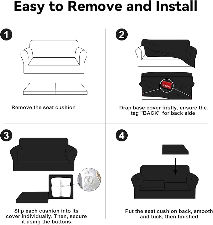 100% Waterproof Couch Cover 3-Piece Set Striped Sofa Slipcovers for 2 Cushion Couch Sofa Covers with TPU Leakproof Bottom Stretch Couch Protector Pet Proof - Sofa(2-Cushion), Black