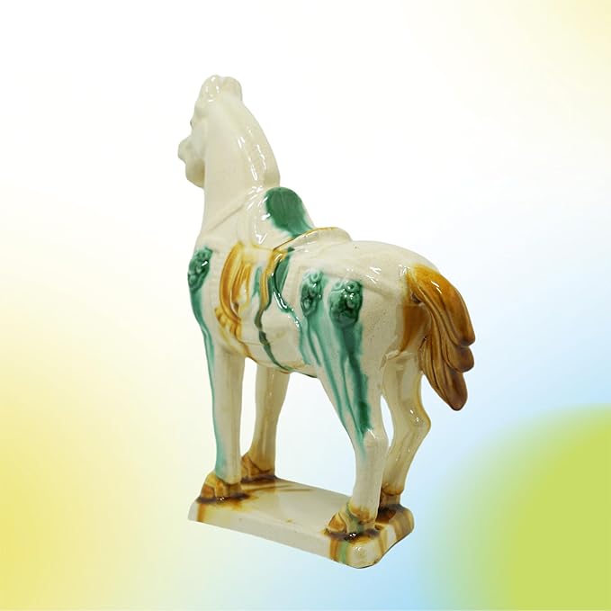 Handmade -Tang Dynasty Tri-Color Horse Sculpture Ceramic Horse-19cm Cultural Art Piece for Home,Bookcase or Office Decor (Ivory)