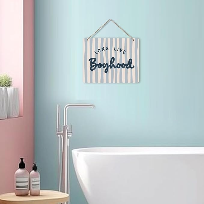 Udinaz Boho Long Live Boyhood Hanging Sign, Playroom Wall Decor, Kids Room Hanging Wood Plaque Decor for Boys Nursery Bedroom Playroom Wall Door Decorations