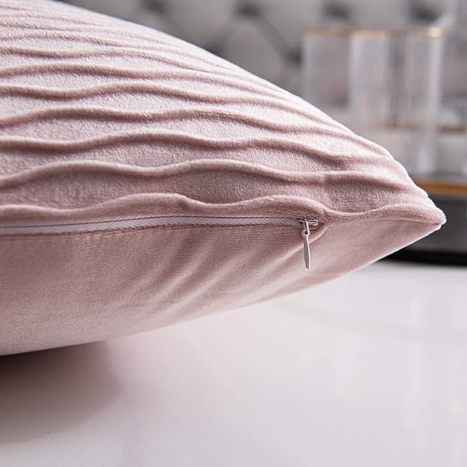 12x20 Pink Throw Pillow Covers: 2 Pack Original Striped Velvet Rectangular Decorative Pillow Cases for Farmhouse Couch