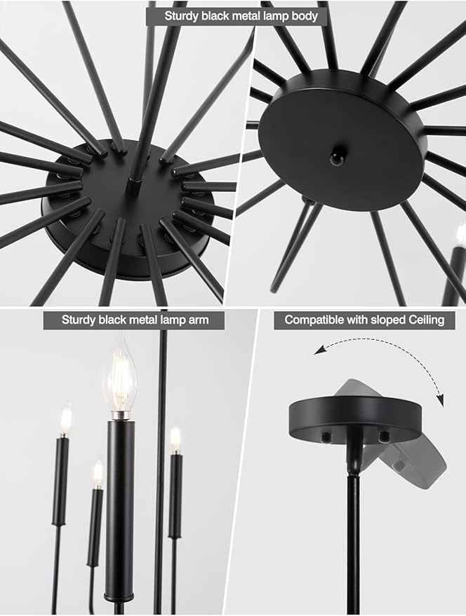 Modern Farmhouse Black Chandelier, 16-Light Rustic Candle Chandelier, Industrial Hanging Chandeliers for Dining Room, Living Room, Kitchen, Foyer, Entryway
