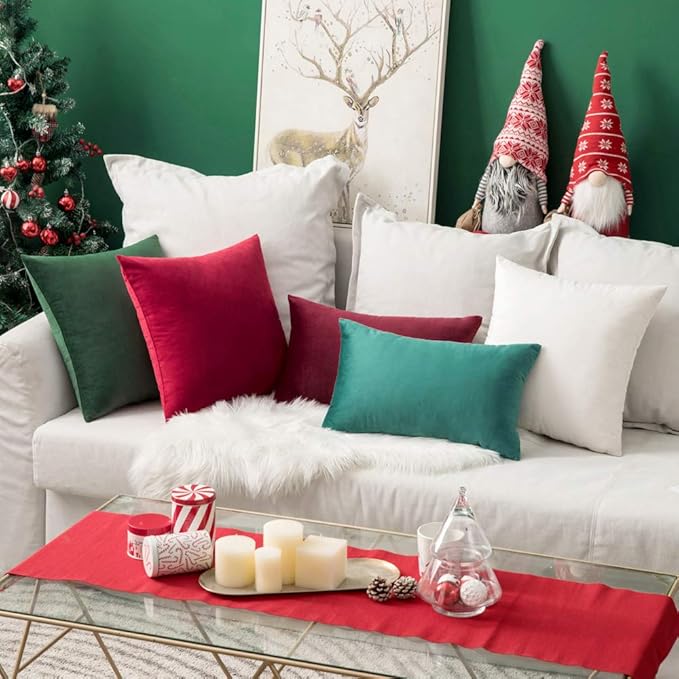 MIULEE Pack of 2 Velvet Soft Solid Decorative Square Throw Pillow Covers Set Christmas Cushion Case for Spring Couch Sofa Bedroom Car 12x20 Inch 30x50 cm Pure White