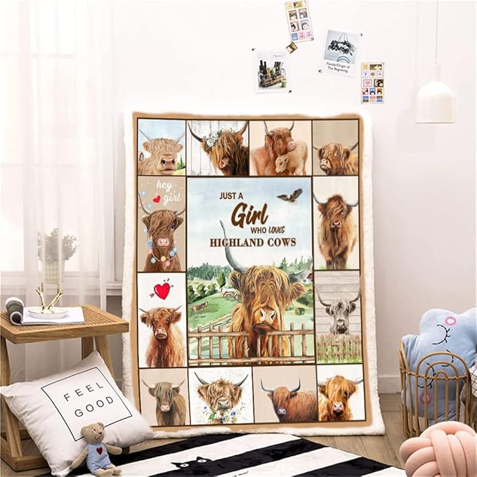Highland Cow Throw Blanket, Scottish Gifts for Women & Girls, 60" x 80"