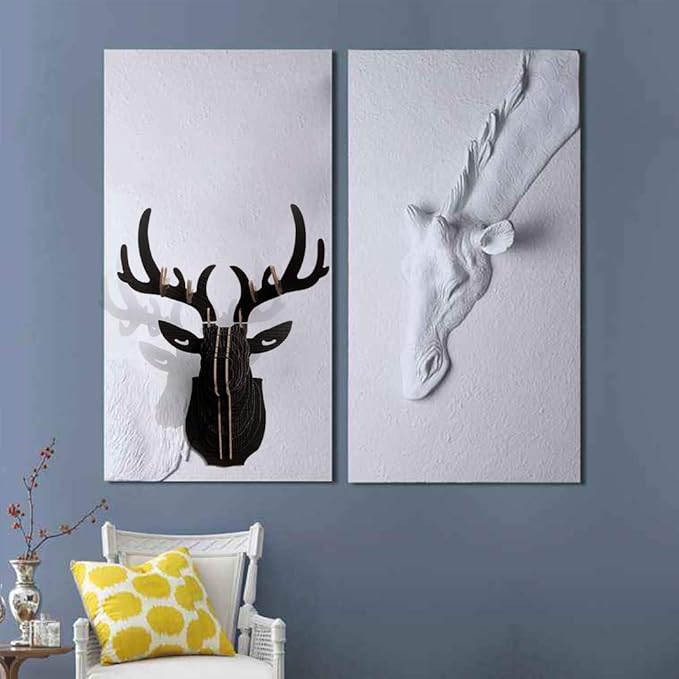 Hooshing Deer Head Wall Decor Black Antlers Trophy Sculpture DIY 3D Puzzle Wall Decoration for Living Room Office