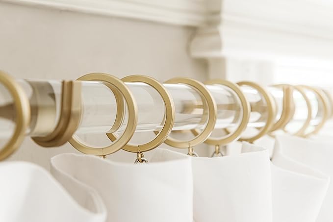 BlastHome® Luxury Curtain Rings - Premium Metal with Quiet, Smooth Nylon Inserts - Pinhooks and Clips Included - 1 1/2" Inside Diameter - 9 Rings for One Standard Curtain - Brushed Gold