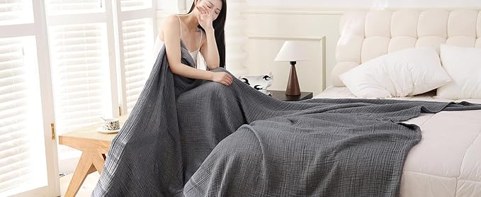 Boho Throw Blanket, 100% Cotton Ultra Soft Luxury Throw Rustic Quilt, Muslin Breathable Soft Bed Throw ,All Throw for Sofa Couch Chair 60×80 Inch (Grey Blanket, 60x80 Inch)
