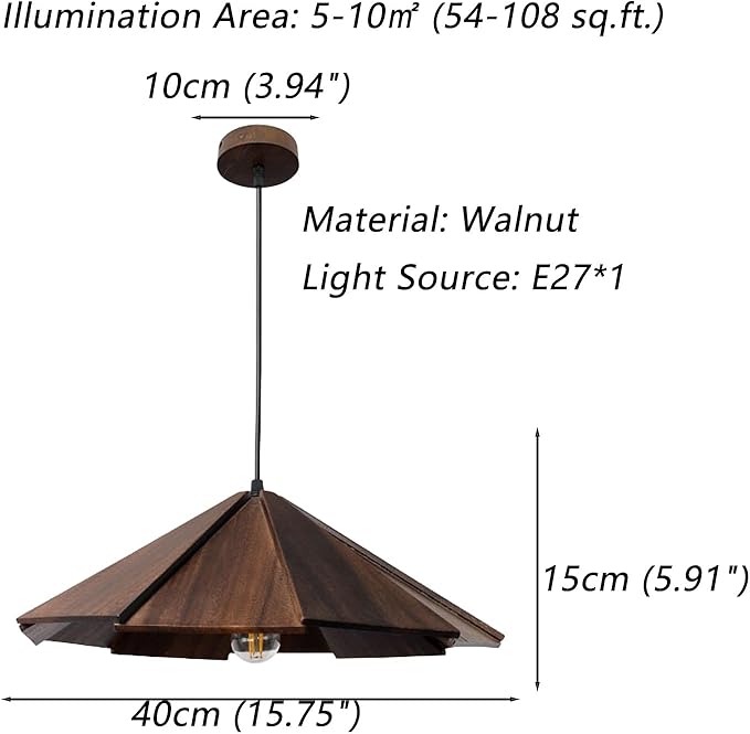 Dark Wood Geometric Pendant Light, Layered Wooden Hanging Lamp, Modern Farmhouse Scandinavian E26 Adjustable Ceiling Fixture for Kitchen Island, Dining Room, Bedroom, Living Room, Entryway.