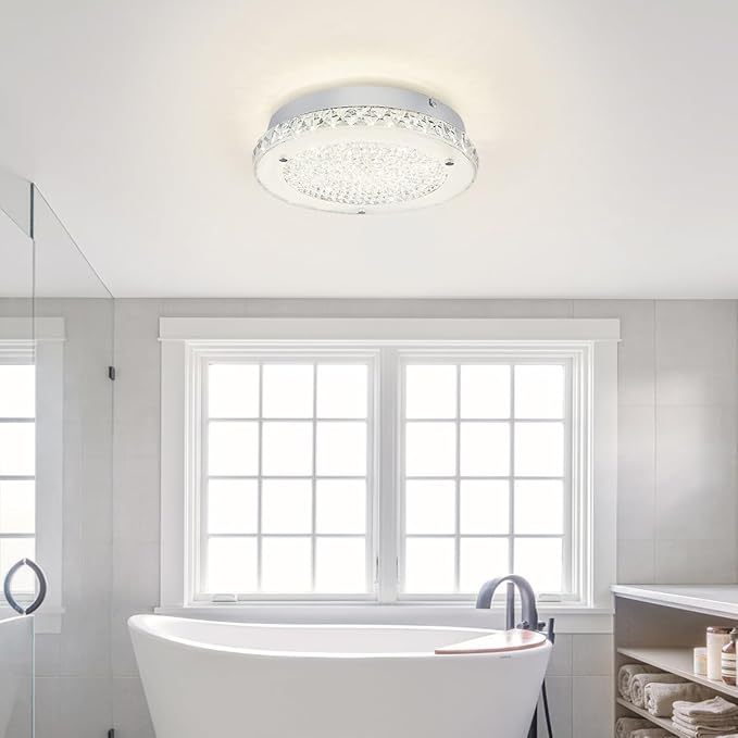 Crystal Ceiling Light Fixture 3000/4000/5000K Crystal Chandeliers Dimmble LED Kitchen Lighting Fixtures Ceiling for Dinning Room Bathroom Bedroom Hallway Entrance 14''