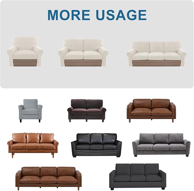 H.VERSAILTEX Multi-Pieces Sofa Covers Stretch Couch Covers Form Fitted Seats and Back Cushions Covers (3 Seat Covers Plus 3 Back Cusion Covers, Bonus 2 Armrest Covers), Ivory