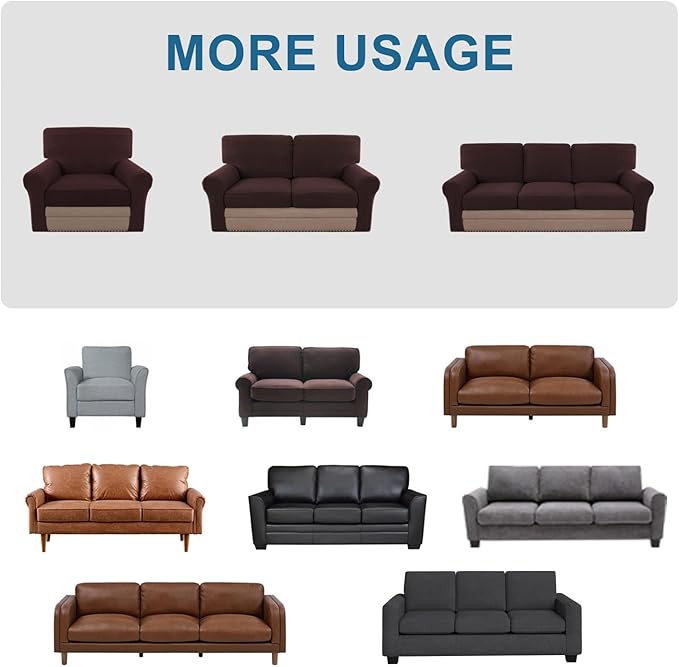 H.VERSAILTEX Multi-Pieces Chair Covers Stretch Couch Covers Form Fitted Seat and Back Cushions Protectors (1 Seat + 1 Back + 2 Armrest Covers), Chocolate